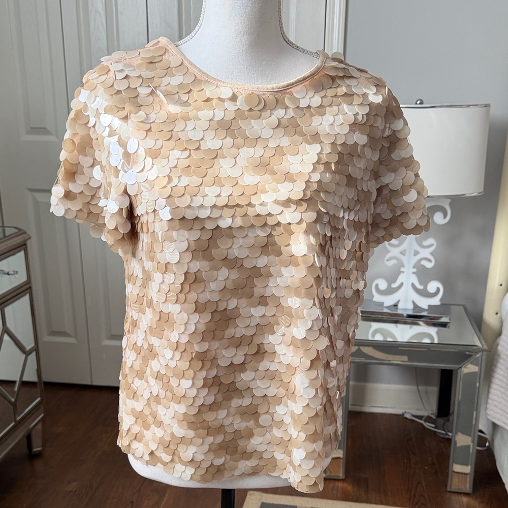 Eva Franco from Anthropologie - Beige/Cream Sequin Top Size XS